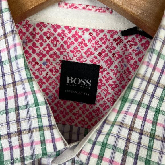 BOSS Hugo Boss Regular Fit Short Sleeve Plaid Button Down Shirt Men’s Sz M - Picture 6 of 9